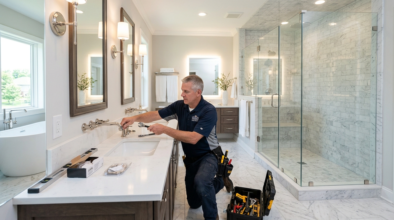 Master bathroom faucet installation - Center Grove Indiana upscale home - Nick's Handyman Service